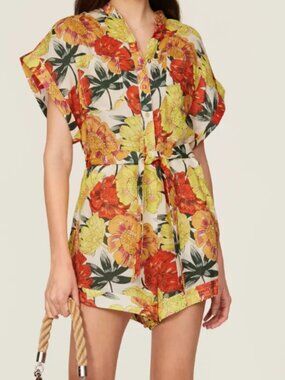 Scotch & Soda Floral Short Sleeve Romper in Yellow, Red, Green